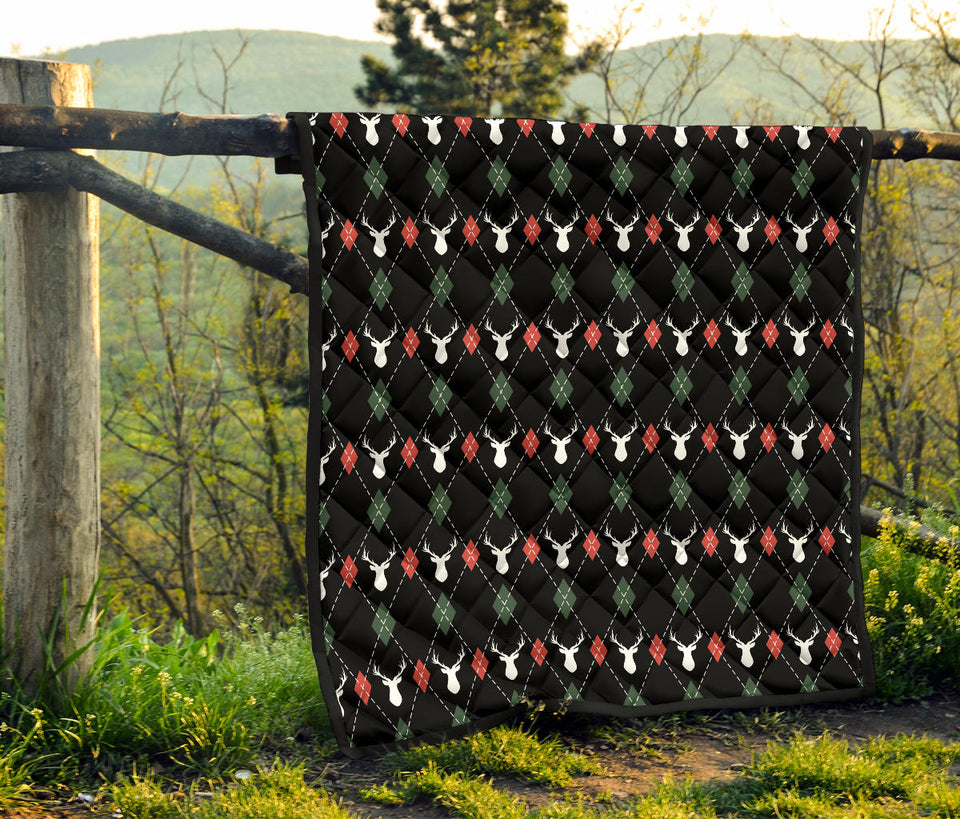 Deer Christmas New Year Pattern Argyle Premium Quilt.