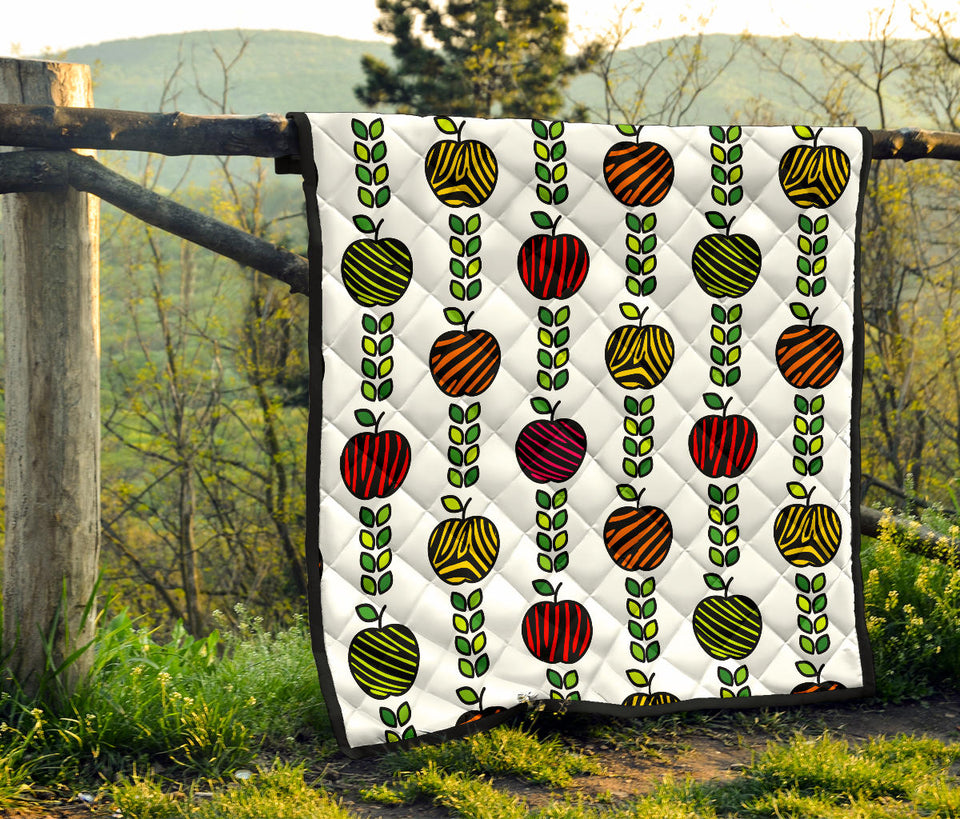 Colorful Apples Leave Zebra Stripe Premium Quilt