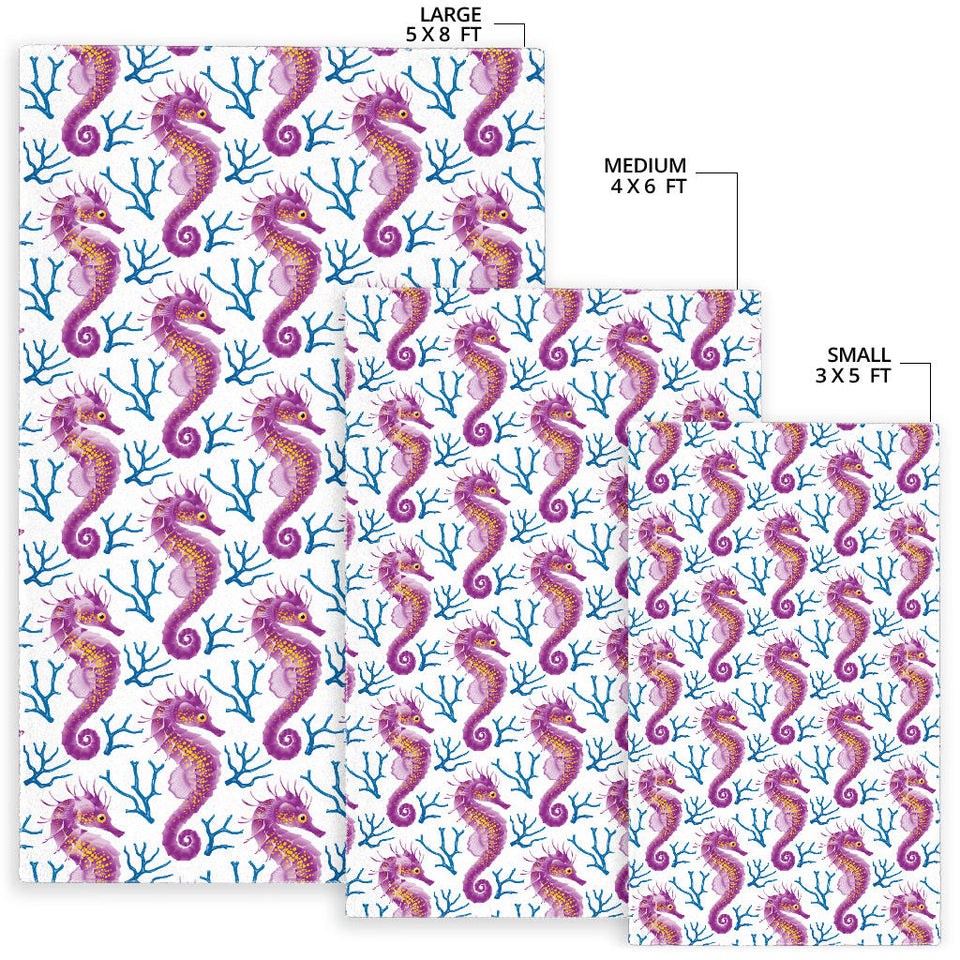 Purple Seahorse Blue Coral Pattern Area Rug