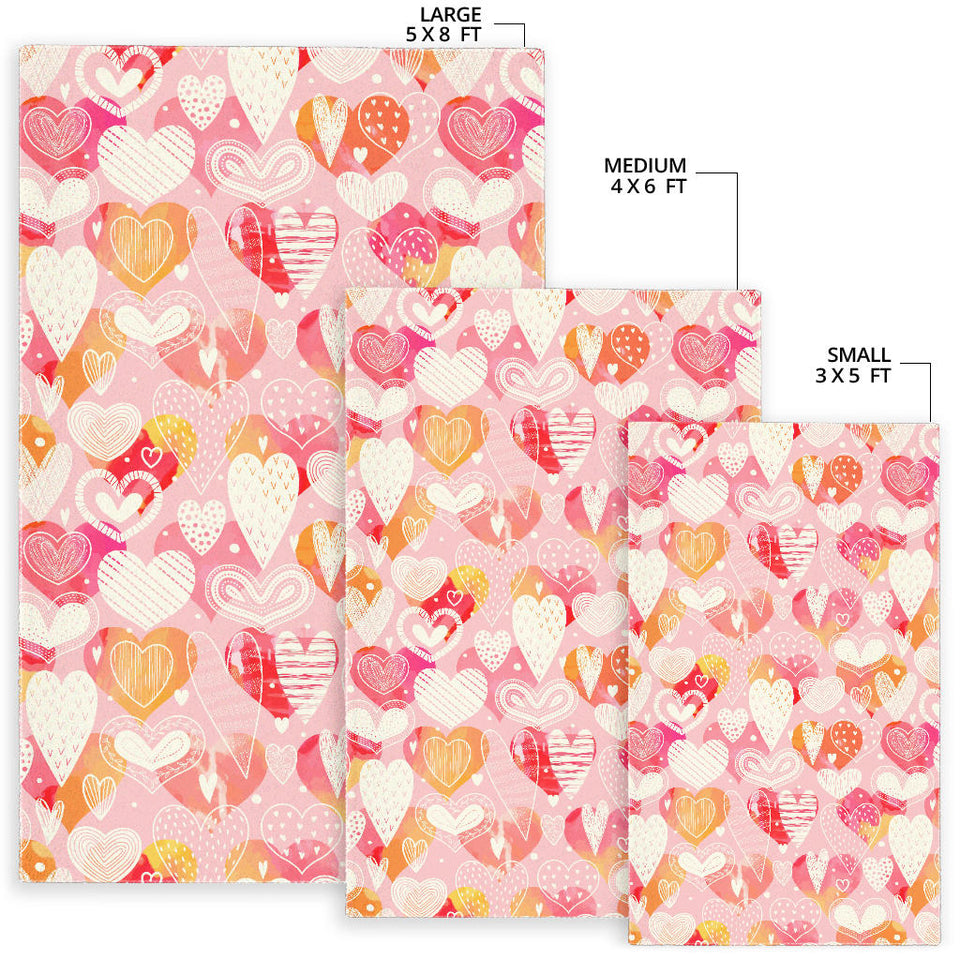 Hand Drawn Heart Design Pattern Area Rug