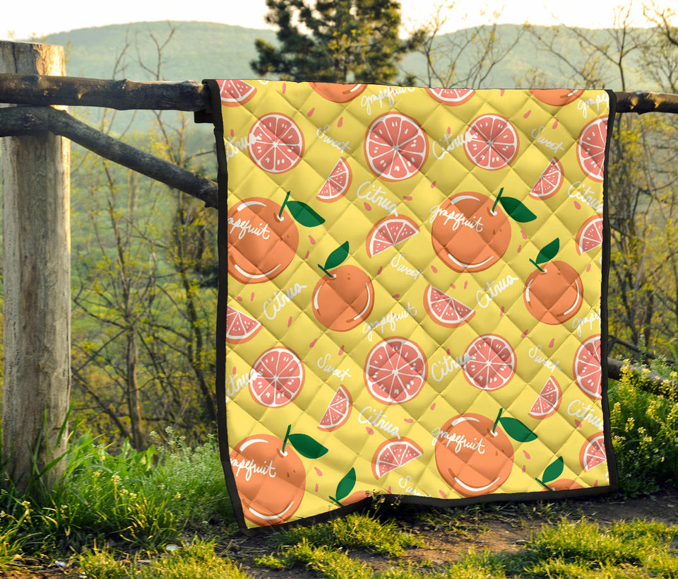 Grapefruit Yellow Background Premium Quilt