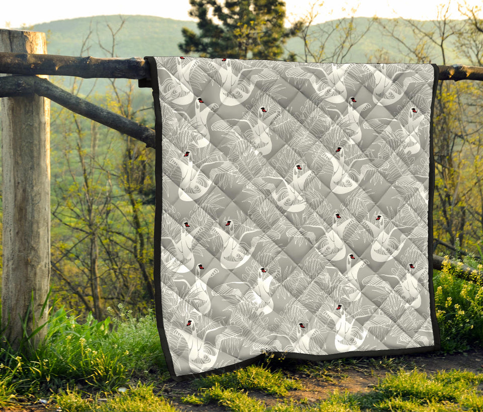 White Swan Gray Background Premium Quilt