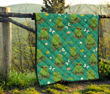 Cute Frog Dragonfly Design Pattern Premium Quilt