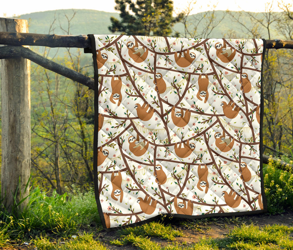 Sloths Hanging On The Tree Pattern Premium Quilt