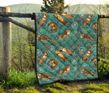 Cute Brown Sea Otters Ornamental Seaweed Corals Green Water Premium Quilt