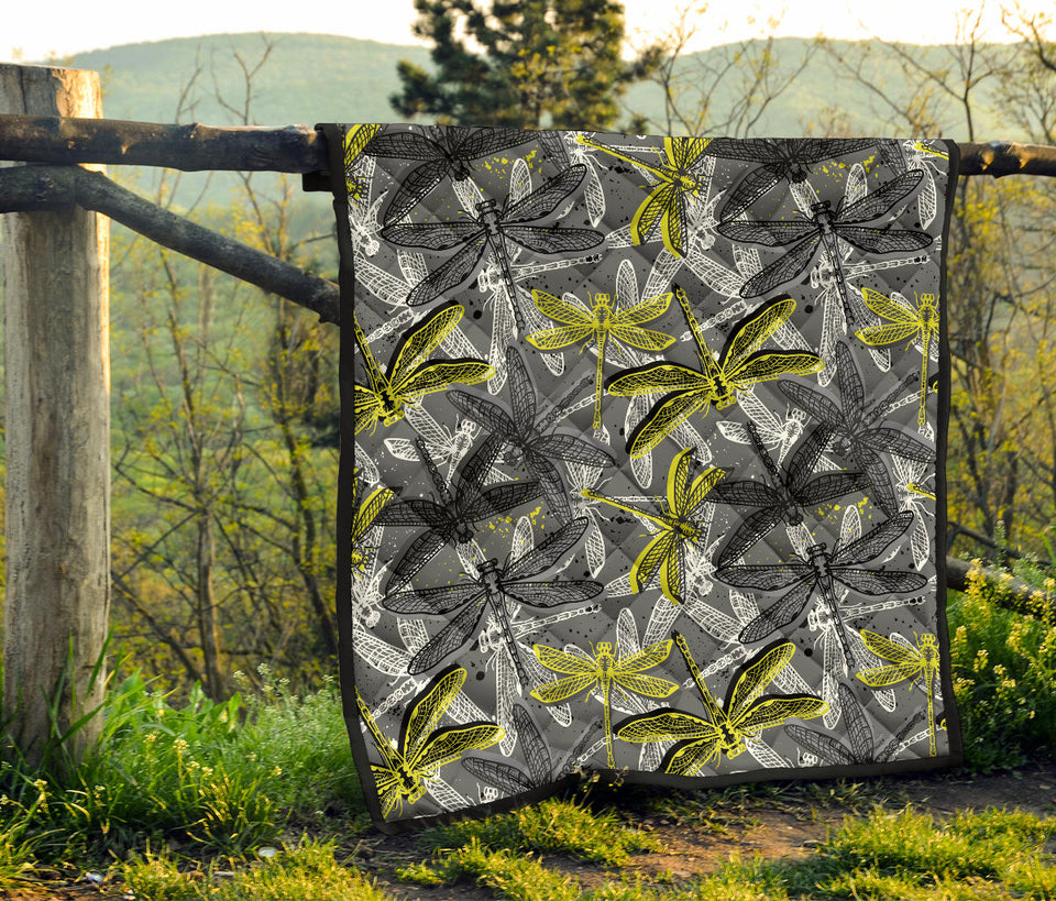 Hand Drawn Dragonfly Pattern Premium Quilt