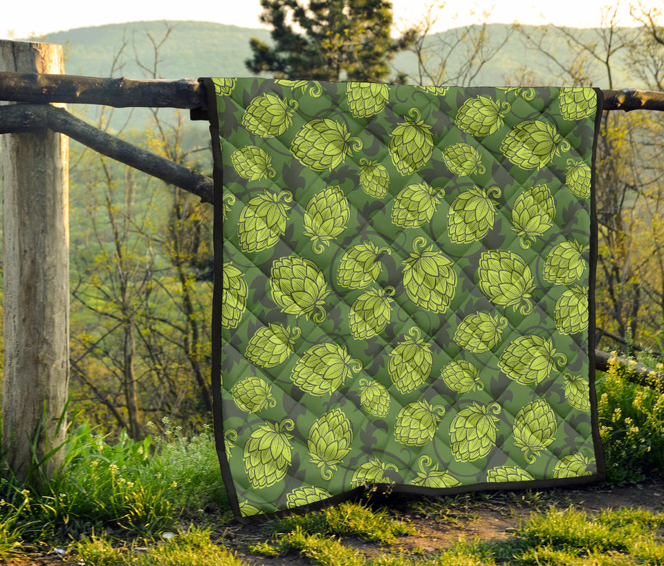 Hop Pattern Hop Cone Background Premium Quilt
