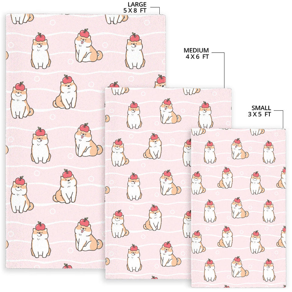 Cute Shiba Inu Dog Apple Pattern Area Rug