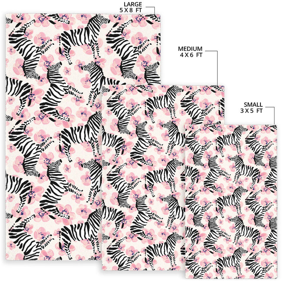 Zebra Pink Flower Background Area Rug
