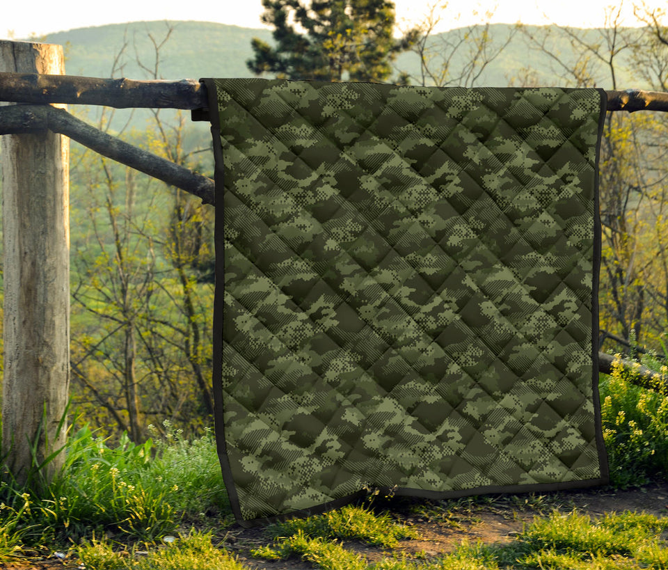 Digital Green Camo Camouflage Pattern Premium Quilt