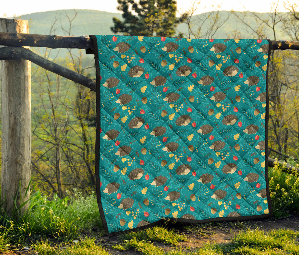 Hedgehog Pattern Print Design 01 Premium Quilt