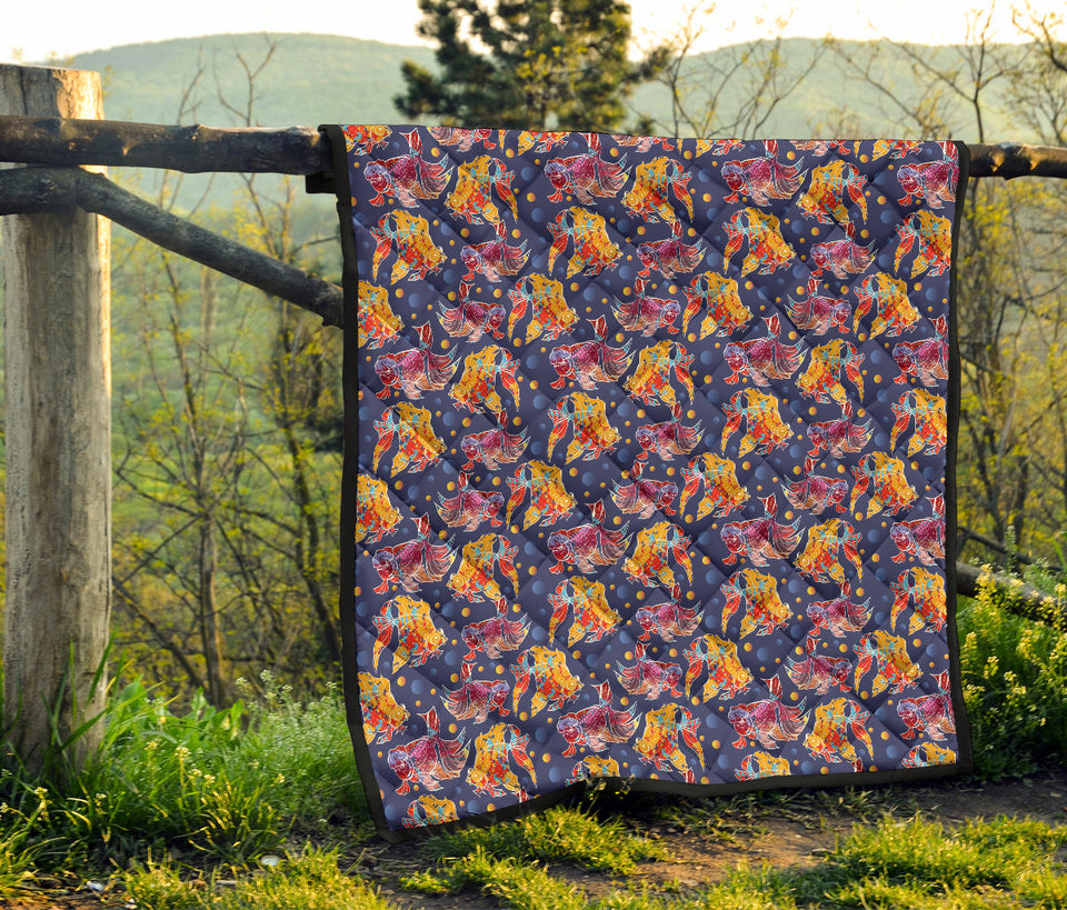 Goldfish Pattern Print Design 05 Premium Quilt