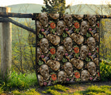 Skull Rose Humming Bird Flower Pattern Premium Quilt.