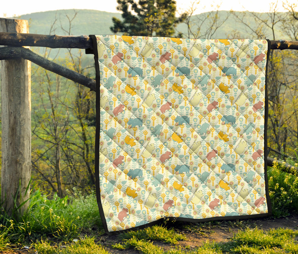Hippopotamus Pattern Print Design 04 Premium Quilt