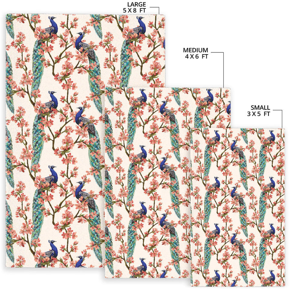 Peacock Tropical Flower Pattern Area Rug