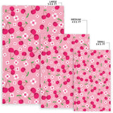 Cherry Flower Pattern Pink Background Area Rug