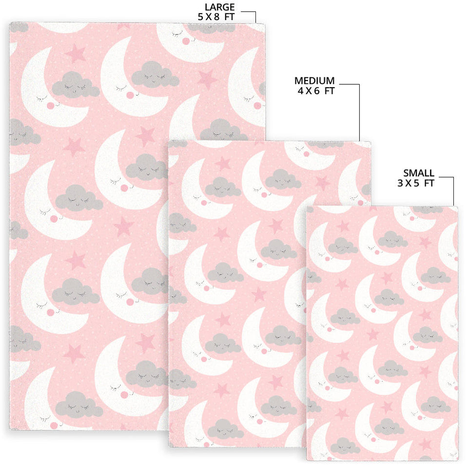 Cute Moon Cloud Star Pattern Pink Dot Background Area Rug
