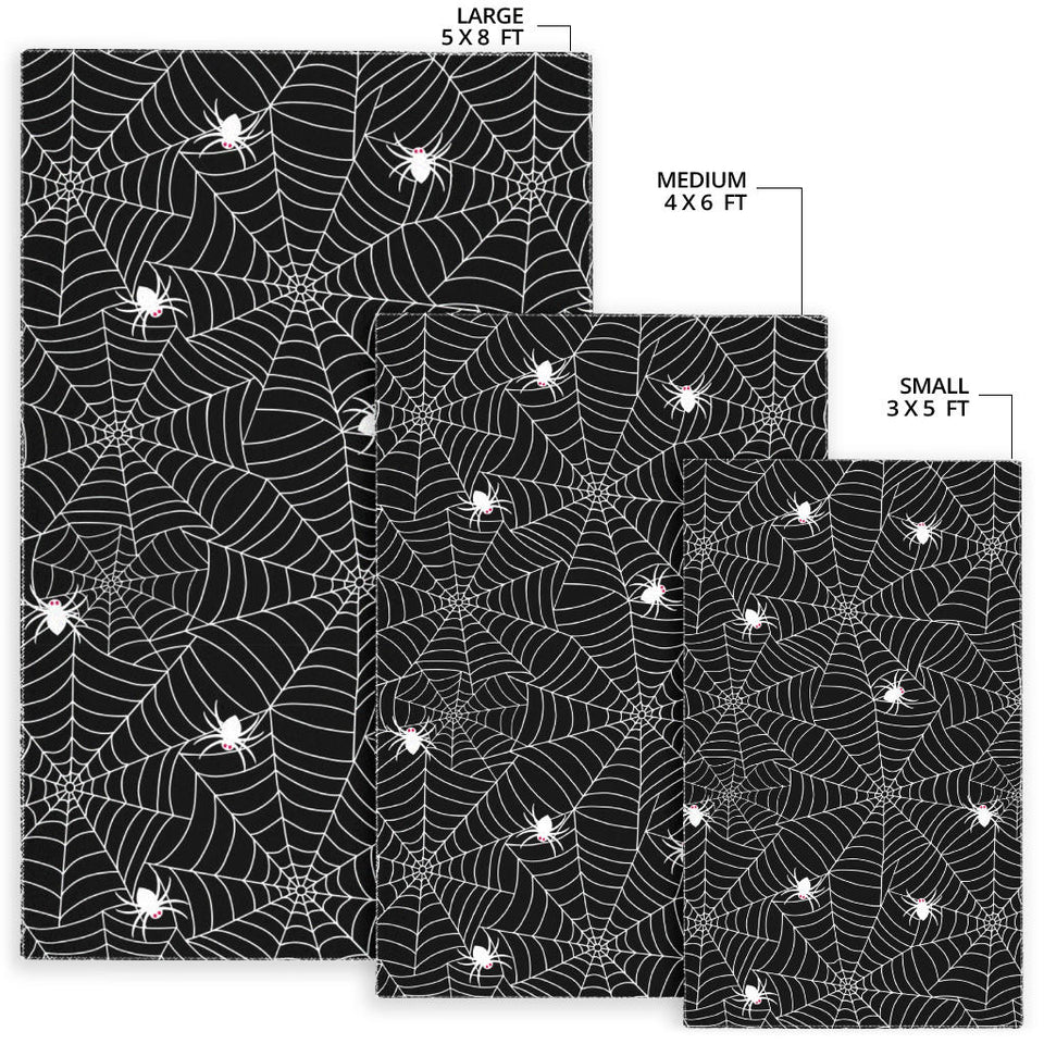 Spider Web Design Pattern Black Background White Cobweb Area Rug
