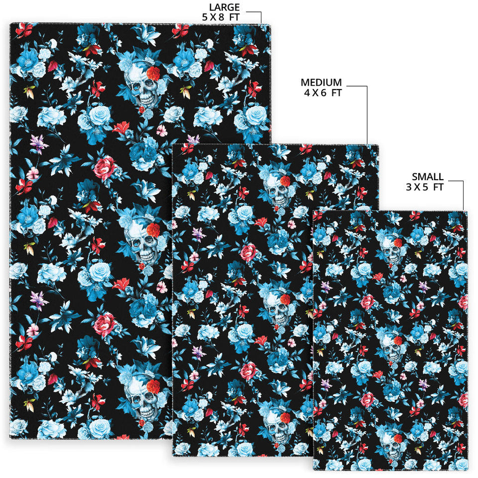Skull Flower Roses Leave Pattern Area Rug