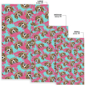 Beagle Muzzles Turquoise Paint Splashes Pink Pattern Area Rug
