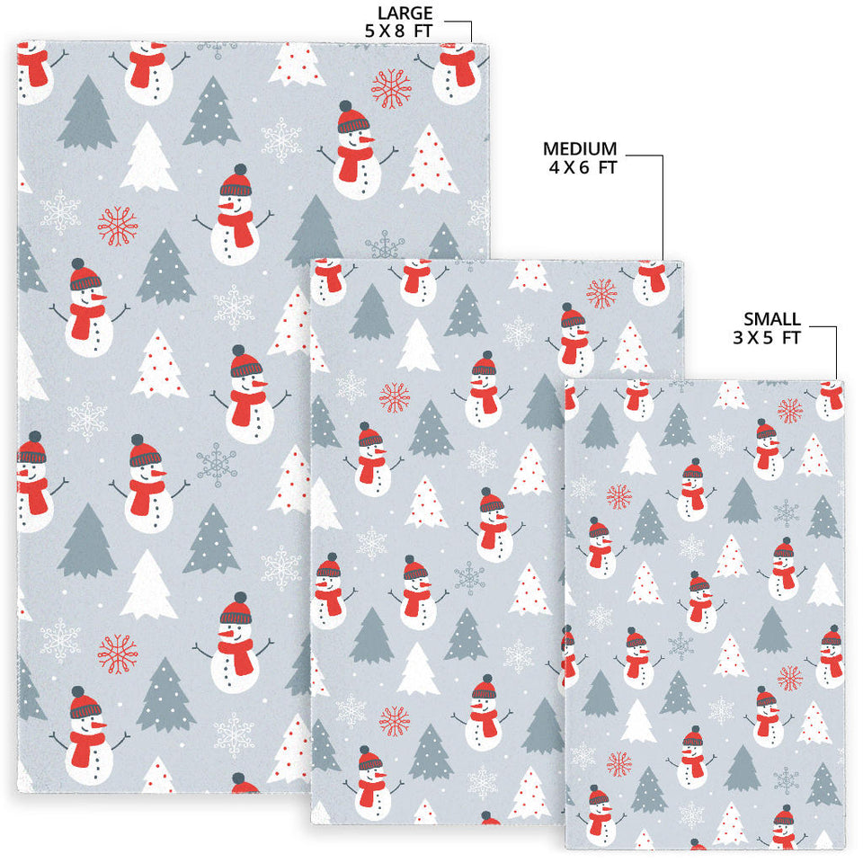 Snowman Christmas  Tree Snow Gray Background Area Rug