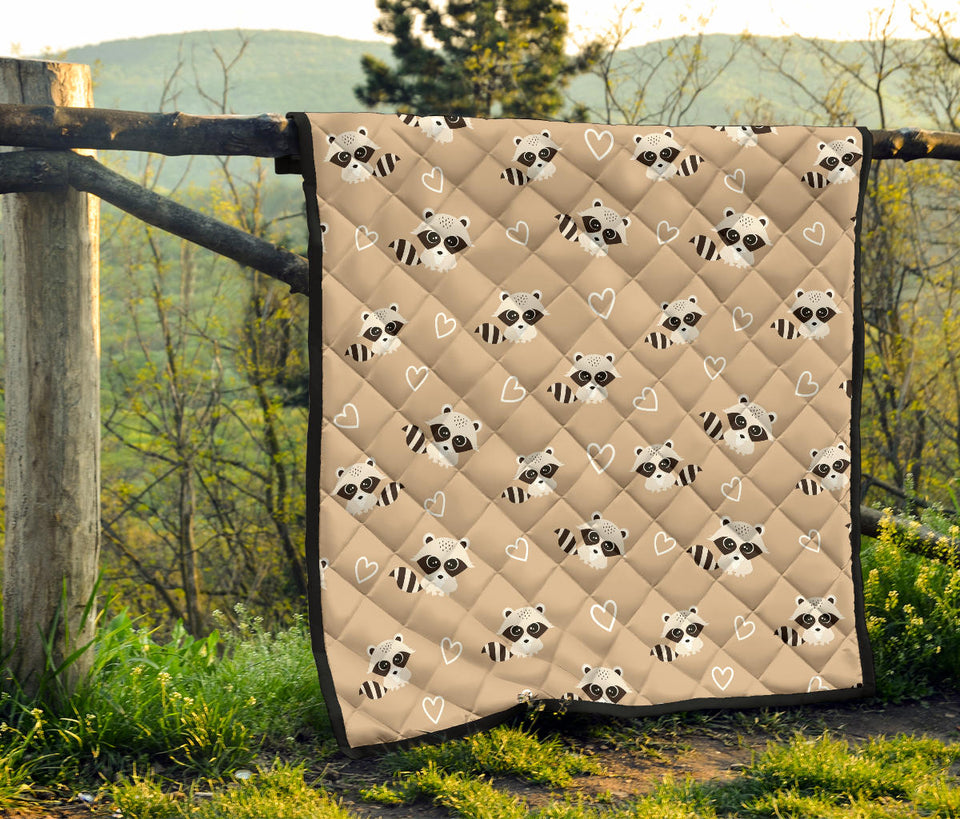 Cute Raccoon Heart Pattern Premium Quilt