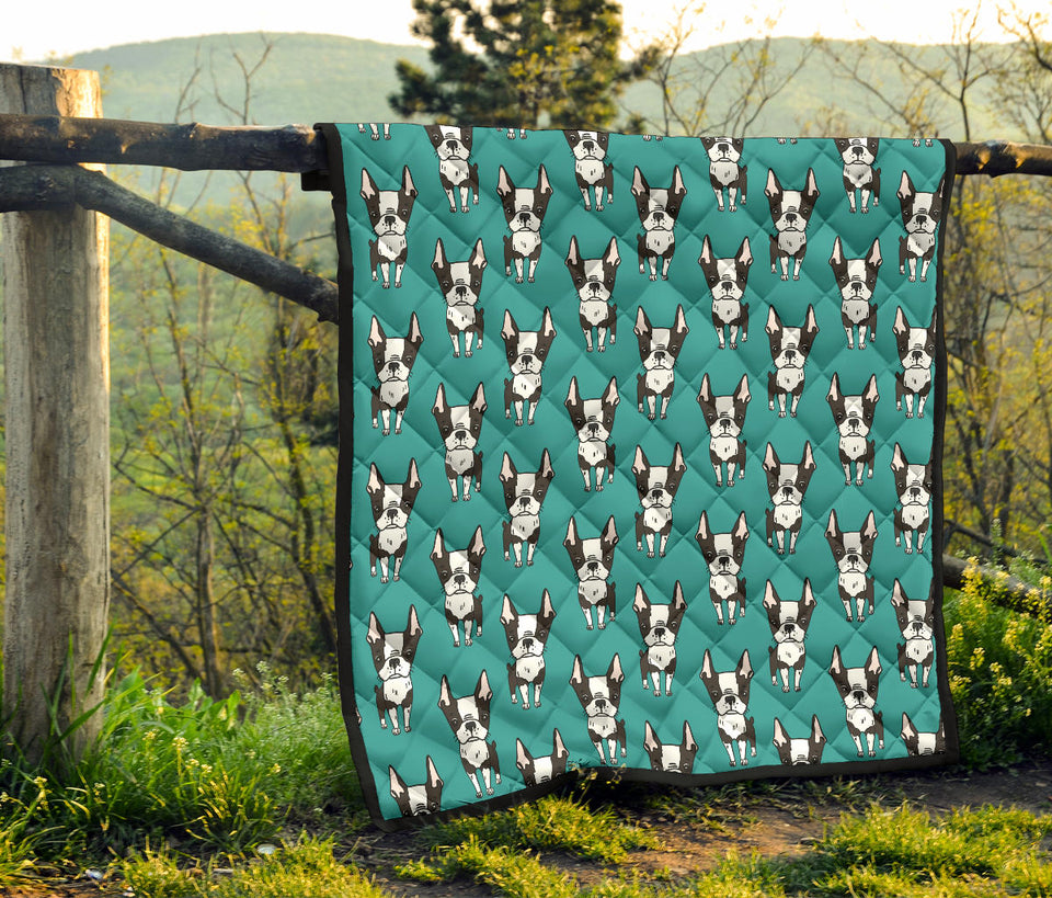 Hand Drawn Boston Terrier Dog Pattern Premium Quilt