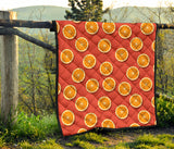 Oranges Pattern Red Background Premium Quilt