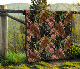 Horse Head Wild Roses Pattern Premium Quilt