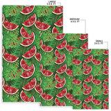 Watermelons Tropical Palm Leaves Pattern Background Area Rug