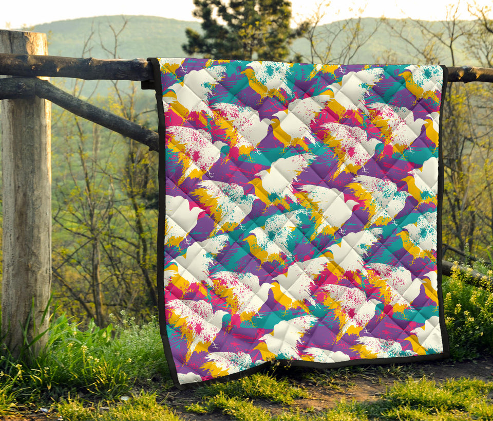 Colorful Crow Illustration Pattern Premium Quilt