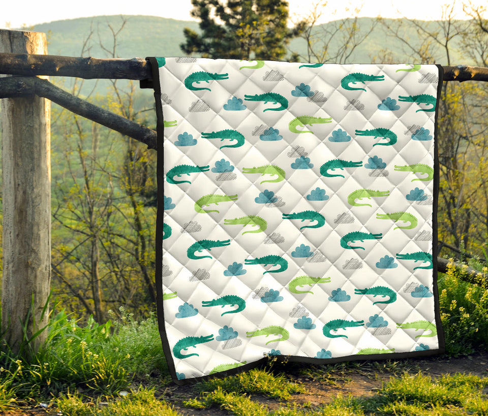Watercolor Crocodile Pattern Premium Quilt