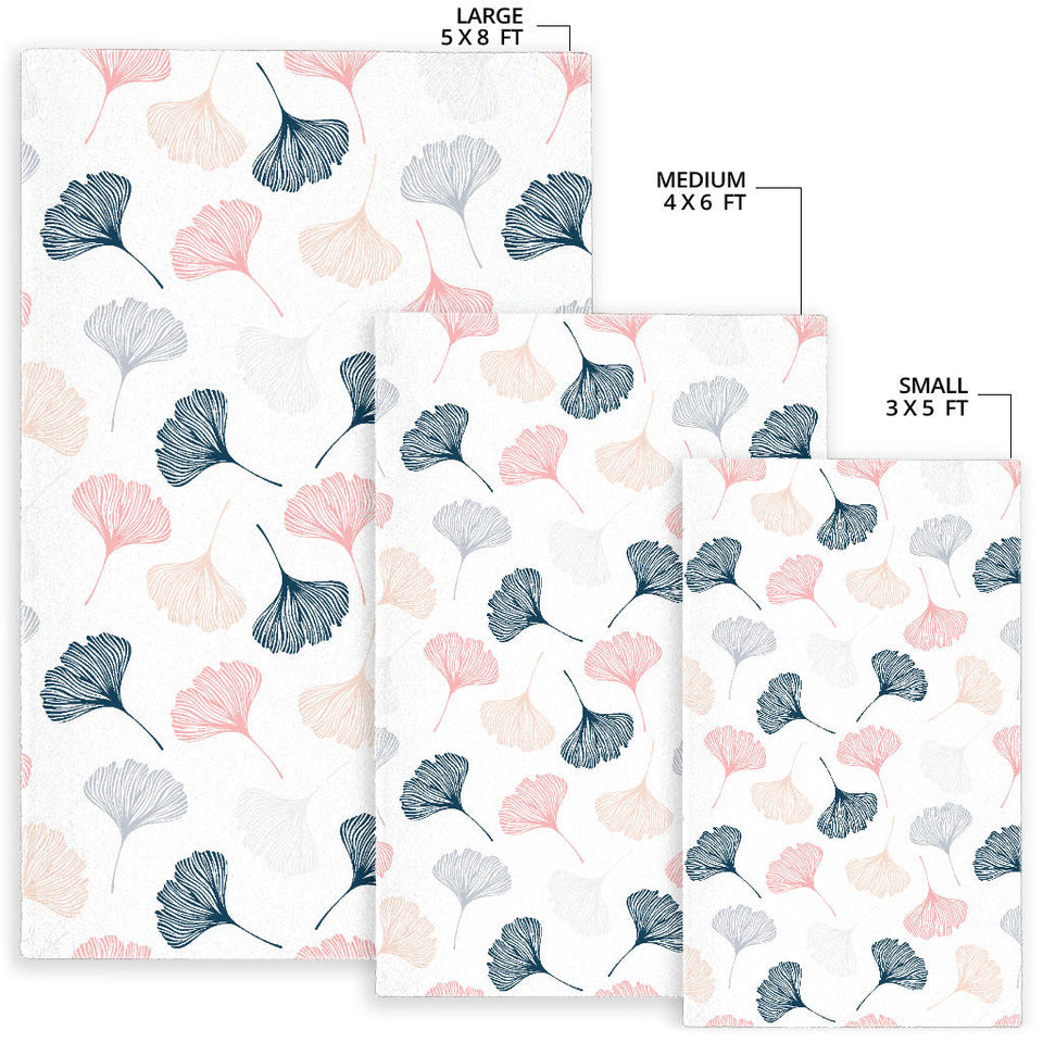 Black Gray Cream Coral Ginkgo Leaves Pattern Area Rug
