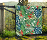 Heliconia Palm And Monstera  Leaves Pattern Premium Quilt