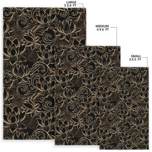 Luxurious Gold Lotus Waterlily Black Background Area Rug