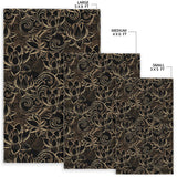 Luxurious Gold Lotus Waterlily Black Background Area Rug