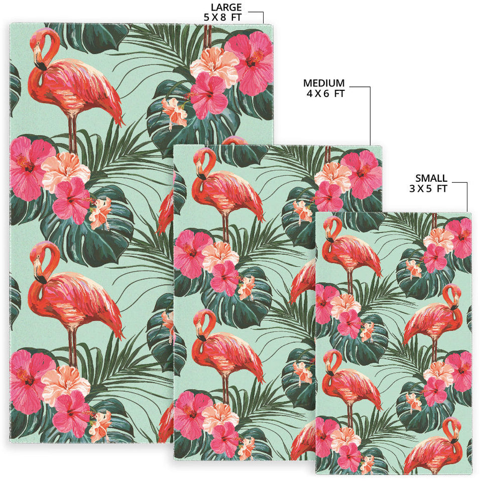 Beautiful Flamingo Tropical Palm Leaves Hibiscus Pateern Background Area Rug