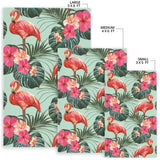 Beautiful Flamingo Tropical Palm Leaves Hibiscus Pateern Background Area Rug