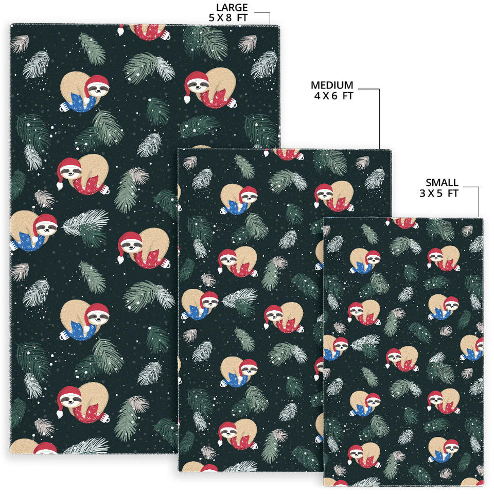 Cute Sloths Sleeping Christmas Ball Santa Hat Pattern Area Rug