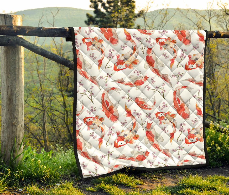 Watercolor Koi Fish Carp Fish Pattern Premium Quilt