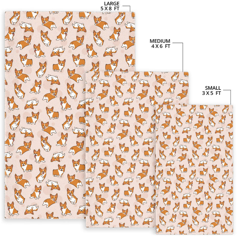 Cute Corgis Pattern Pink Background Area Rug