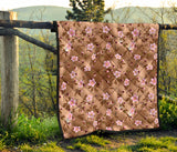 Pink Sakura Cherry Blossom Drak Brown Background Premium Quilt