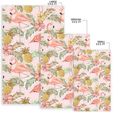 Pink Flamingo Birds Pineapples Hibiscus Flower Pattern Area Rug