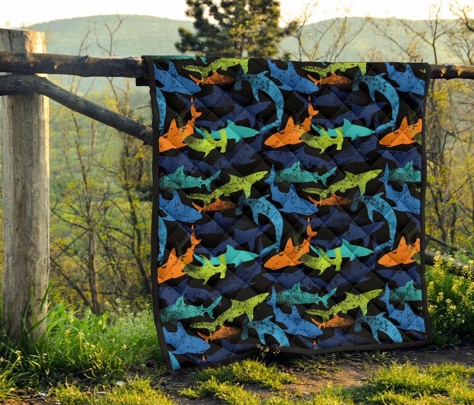 Colorful Shark Premium Quilt