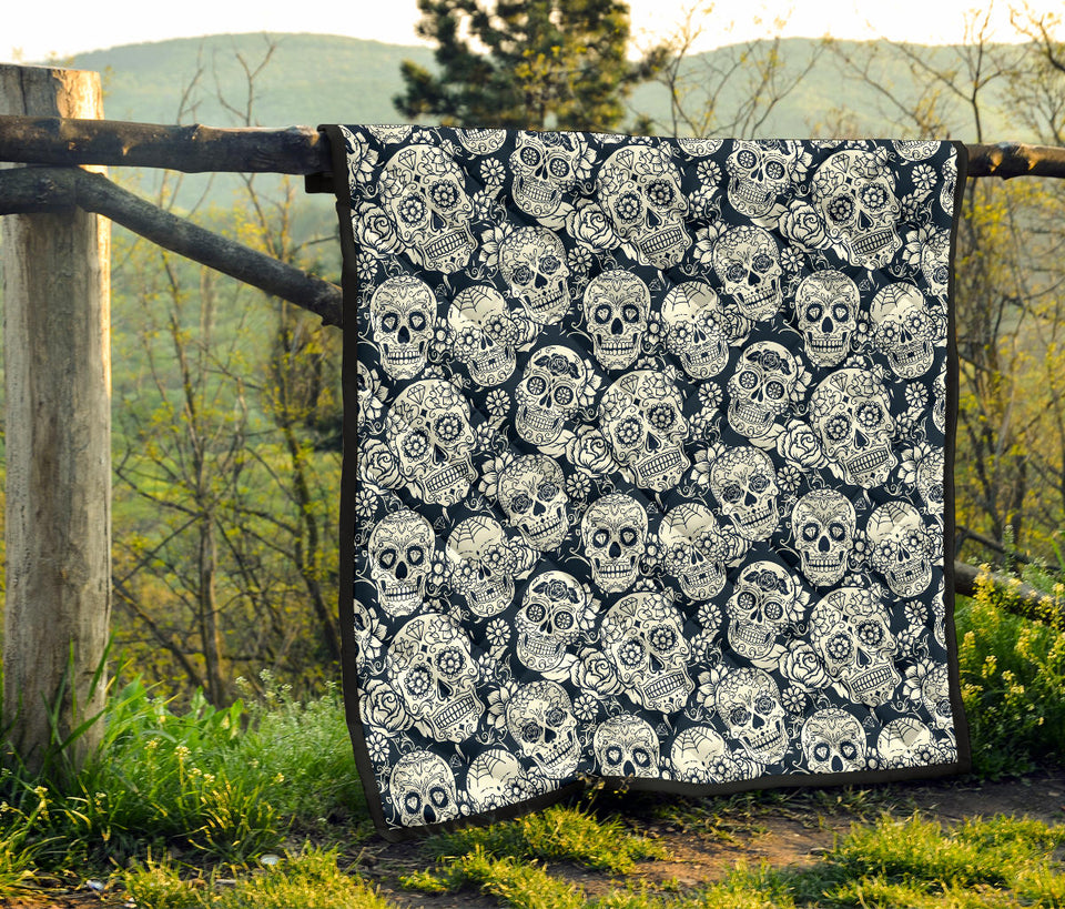 Sugar Skull Black White Pattern Premium Quilt