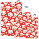 Cute Maneki Neko Lucky Cat Red Background Area Rug