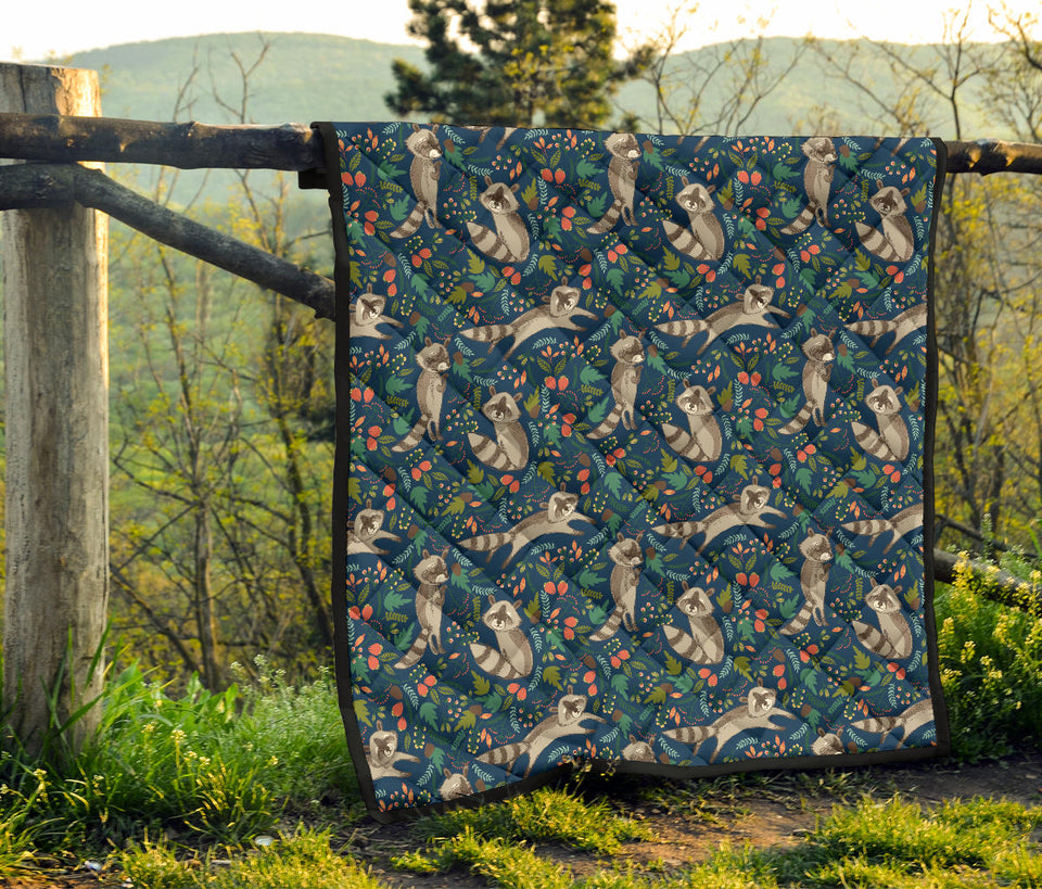 Raccoon Tropical Leaves Pattern Premium Quilt