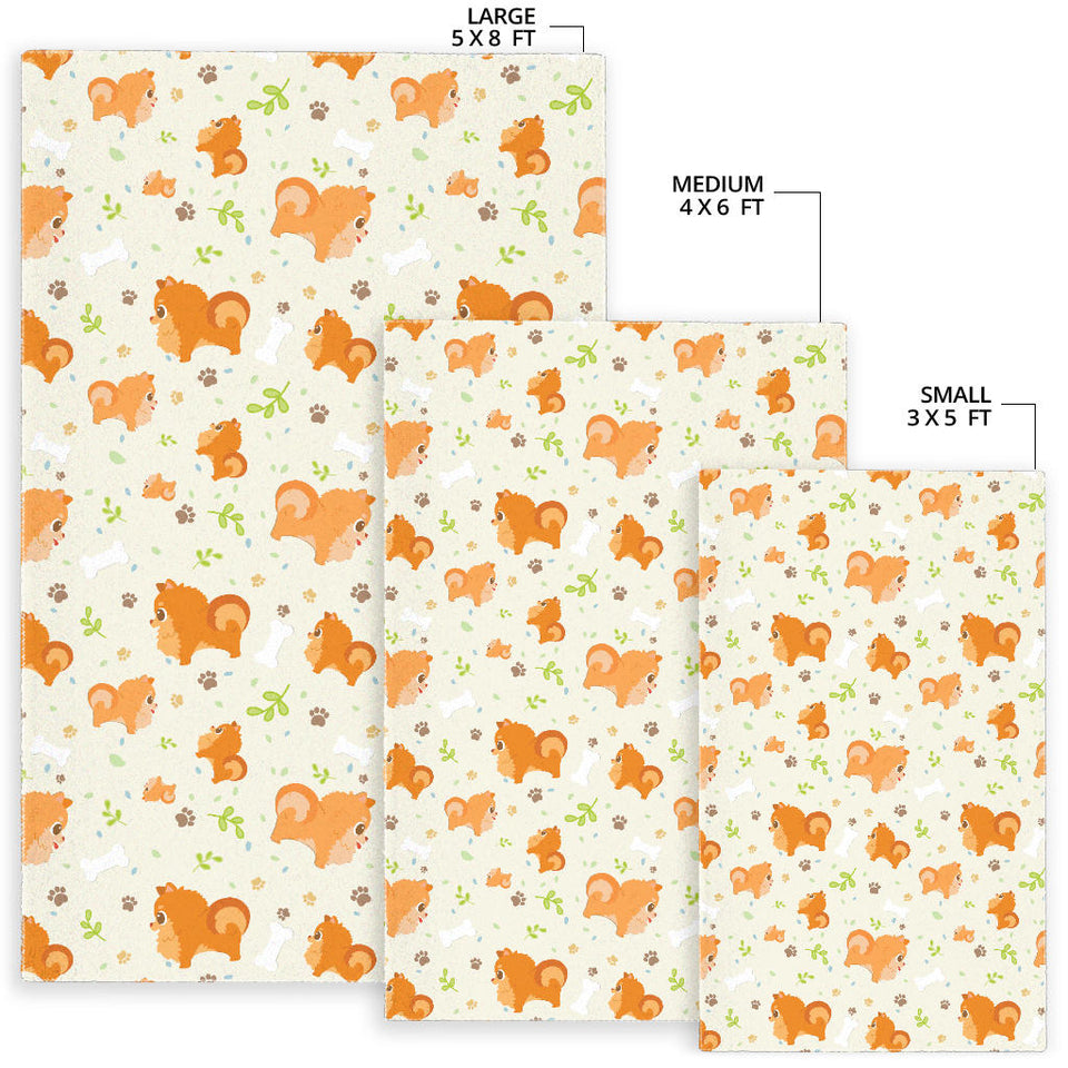 Cute Brown Pomeranian Paw Leave Bone Pattern Area Rug