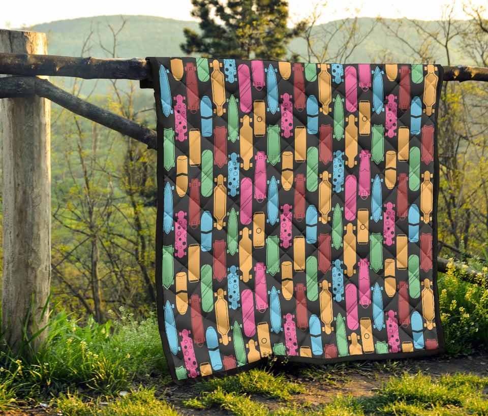 Skate Board Pattern Print Design 02 Premium Quilt