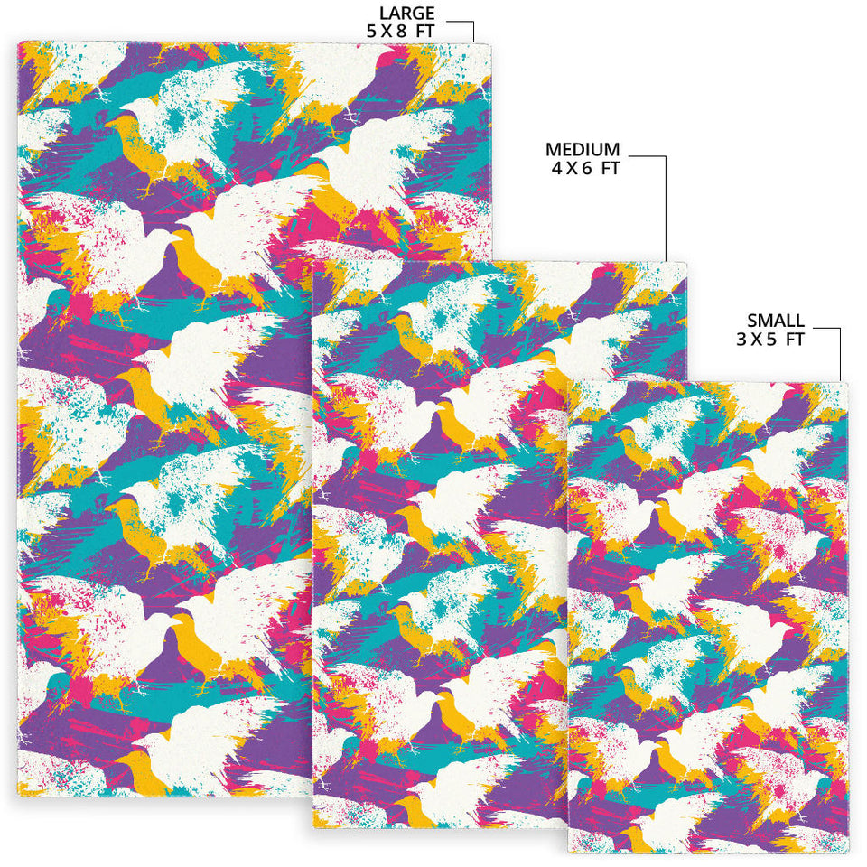 Colorful Crow Illustration Pattern Area Rug